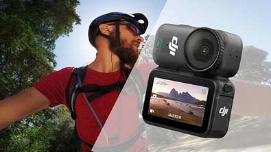 Die DJI Osmo Nano Actioncam mit einer Actioncam-.Aufnahme eines Fahrradfahrer im Hintergrund - Foto: TVM/PR