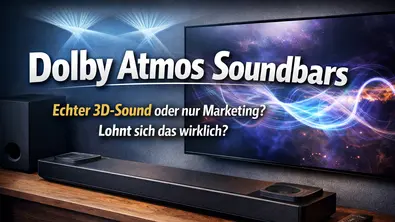Dolby Atmos Soundbar im Wohnzimmer: Visuelle Darstellung von 3D-Sound und Raumklang - Foto: TV Movie / ChatGPT