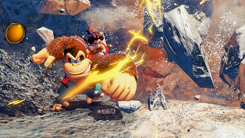 Donkey Kong schlägt sich in Bananza durch Stein mit Pauline - Foto: Nintendo