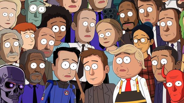 Zahlreiche animierte Figuren, darunter Donald Trump, stehen neben- und übereinander. - Foto: Fable