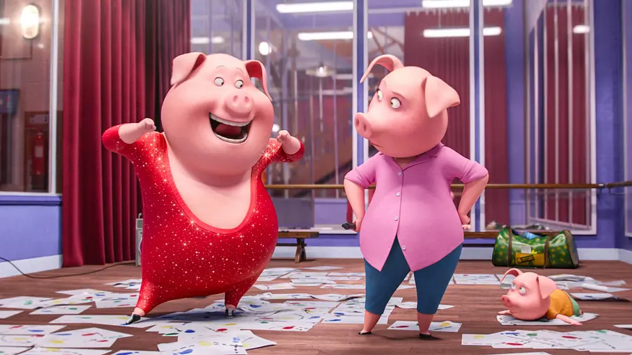 Szene aus dem Film „Sing mit zwei Schweinen