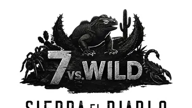 Das dunkle Logo „7 vs. WILD – SIERRA EL DIABLO“ zeigt eine Echse, eine Spinne, einen Skorpion und Kakteen. - Foto: Prime Video Das dunkle Logo „7 vs. WILD – SIERRA EL DIABLO“ zeigt eine Echse, eine Spinne, einen Skorpion und Kakteen. - Foto: Prime Video