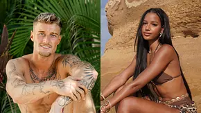 Zwei Personen sitzen jeweils einzeln im Freien. Links sitzt Laurenz mit tätowiertem Oberkörper und lilafarbener Badehose vor grünen Palmenblättern. Rechts sitzt Brenda mit langen dunklen Haaren in einem braunen Bikini und Leopardenmuster-Sarong auf sandfarbenem Felsen. Beide blicken lächelnd in die Kamera. - Foto: Collage: RTL / Daniel Alvarez, RTL / Friederike Jacobitz Zwei Personen sitzen jeweils einzeln im Freien. Links sitzt Laurenz mit tätowiertem Oberkörper und lilafarbener Badehose vor grünen Palmenblättern. Rechts sitzt Brenda mit langen dunklen Haaren in einem braunen Bikini und Leopardenmuster-Sarong auf sandfarbenem Felsen. Beide blicken lächelnd in die Kamera. - Foto: Collage: RTL / Daniel Alvarez, RTL / Friederike Jacobitz