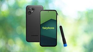 Das Fairphone 5 vor einem unscharfen, grünen Hintergrund - Foto: Amazon/PR