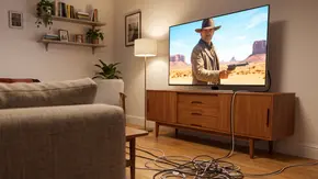 Fernseher mit Kabel-Wirrwarr - Foto: TV Movie / KI