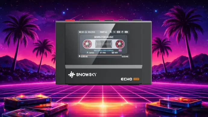 Retro-Walkman von FiiO vor einem 80er-Jahre-Hintergrund - Foto: FiiO/SnowSky/TVM/ChatGPT
