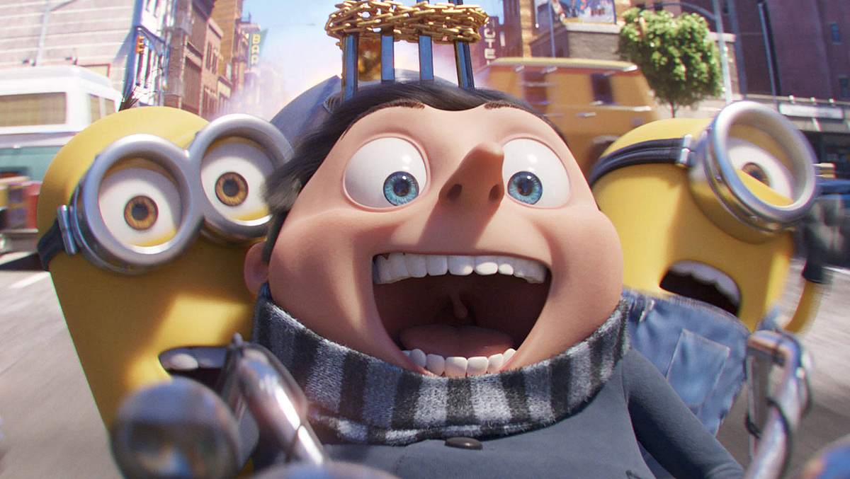 Szene aus Minions –  Auf der Suche nach dem Mini-Boss mit Gru und zwei Minions