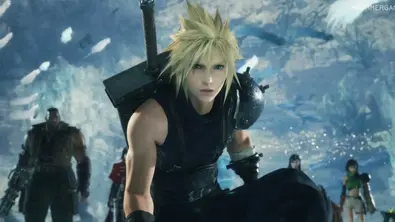 „Final Fantasy VII Revelation“: Cloud stützt sich mit seiner Hand am Boden ab und schaut nach vorne.  - Foto: Square Enix