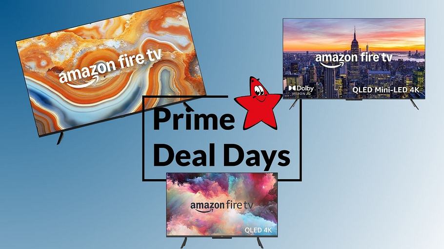 Verschiedene Fire TVs angeordnet um einen Prime Deal Days Schriftzug