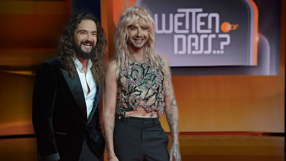 Für die Kaulitz-Brüder wird „Wetten, dass?“ nur zum Gastspiel. Fotomontage: Tom und Bill Kaulitz im Wetten, dass?-Studio.