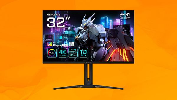 Ein Gaming Bildschirm vor einem orangenen Hintergrund - Foto: Amazon/PR
