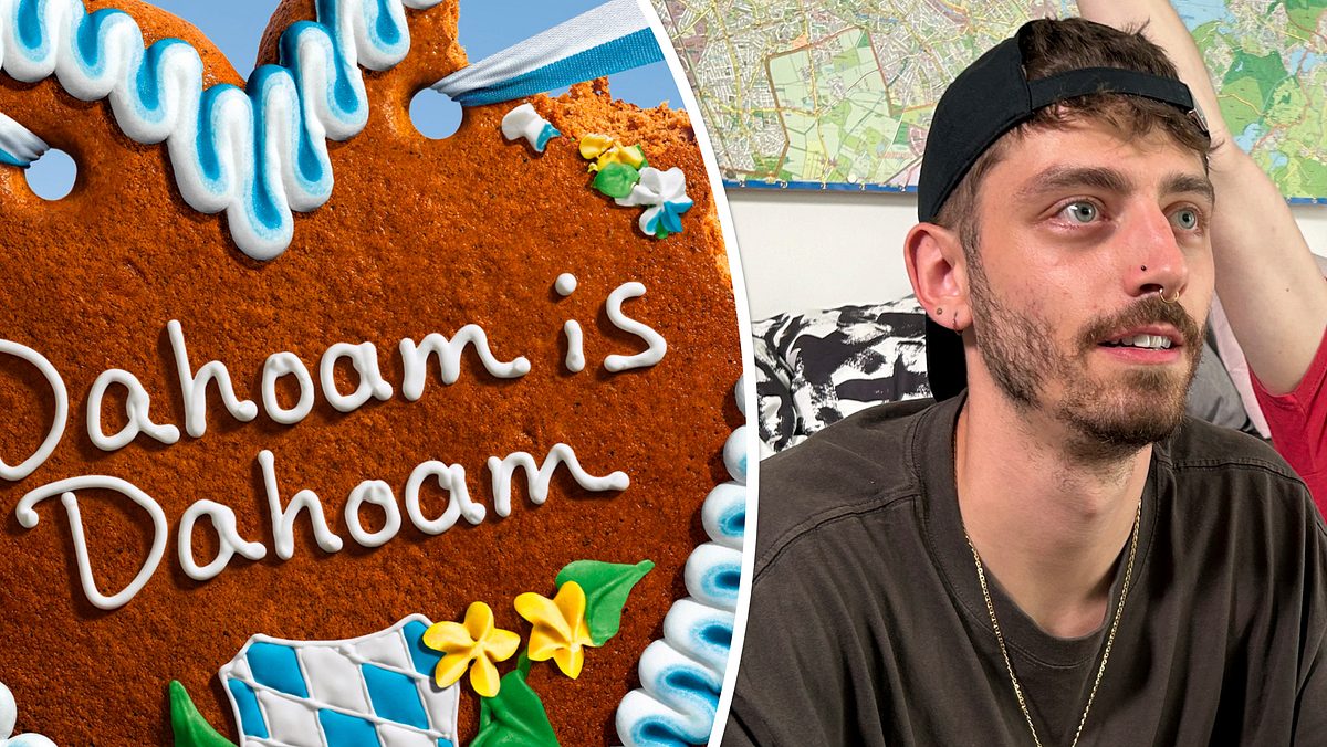 Neu bei „Dahoam is Dahoam“ Collage: Links das „Dahoam is Dahoam“-Logo auf einem Lebkuchenherz, rechts Jason Giuranna
