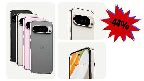 Das Google Pixel 9 Smartphone aus 3 Perspektiven und einem Rabatt-Preisschild - Foto: TVM/PR