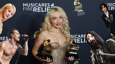 Collage von Rosé, Yungblund, Sabrina Carpenter mit Grammys, Sombr und Vessel (Sleep Token) - Foto: Collage: IMAGO / Gonzales Photo / Agencia EFE, IMAGO / ABACAPRESS, IMAGO / ZUMA Press Wire