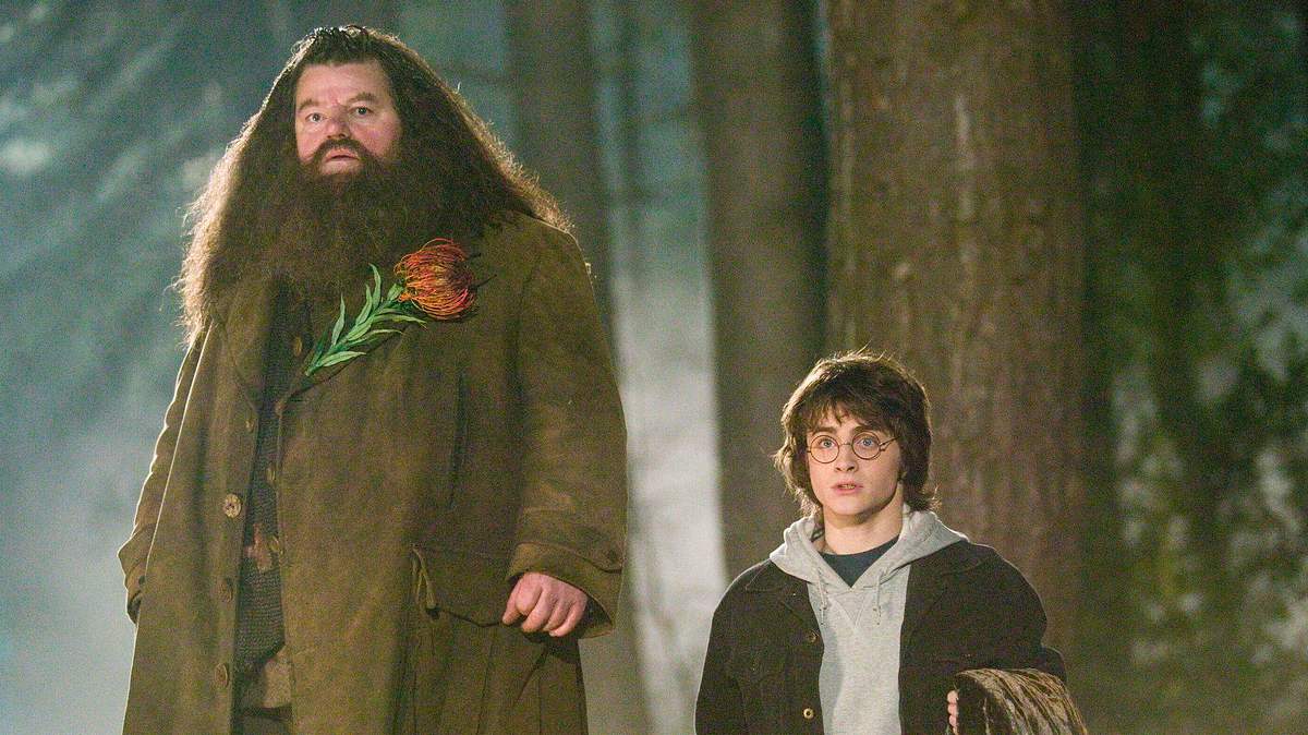 Robbie Coltrane und Daniel Radcliffe als Hagrid und Harry Potter