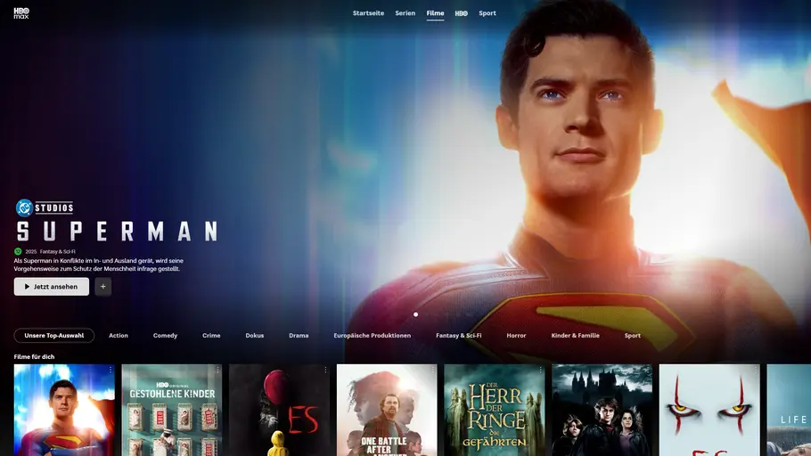 HBO Max übernimmt in Deutschland nicht einfach das US-Programm. Screenshot von HBO Max.