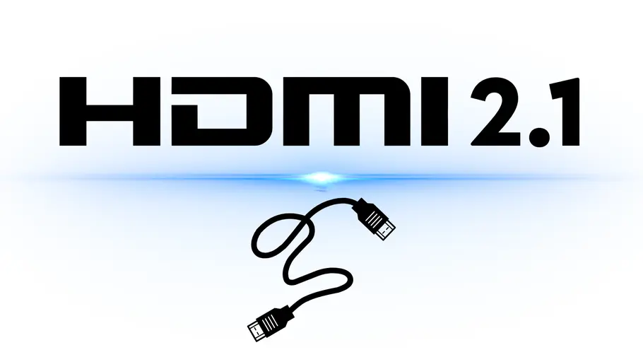 HDMI 2.1 Logo HDMI 2.1 Logo mit HDMI-Kabel und einem blauen Laserlicht in der Mitte