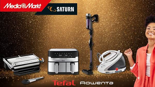 MediaMarkt: Tefal Dampfbügelstation, Tefal Heißluftfritteuse, Tefal OptiGrill, Rowenta Stielsauger - Foto: TVM/PR