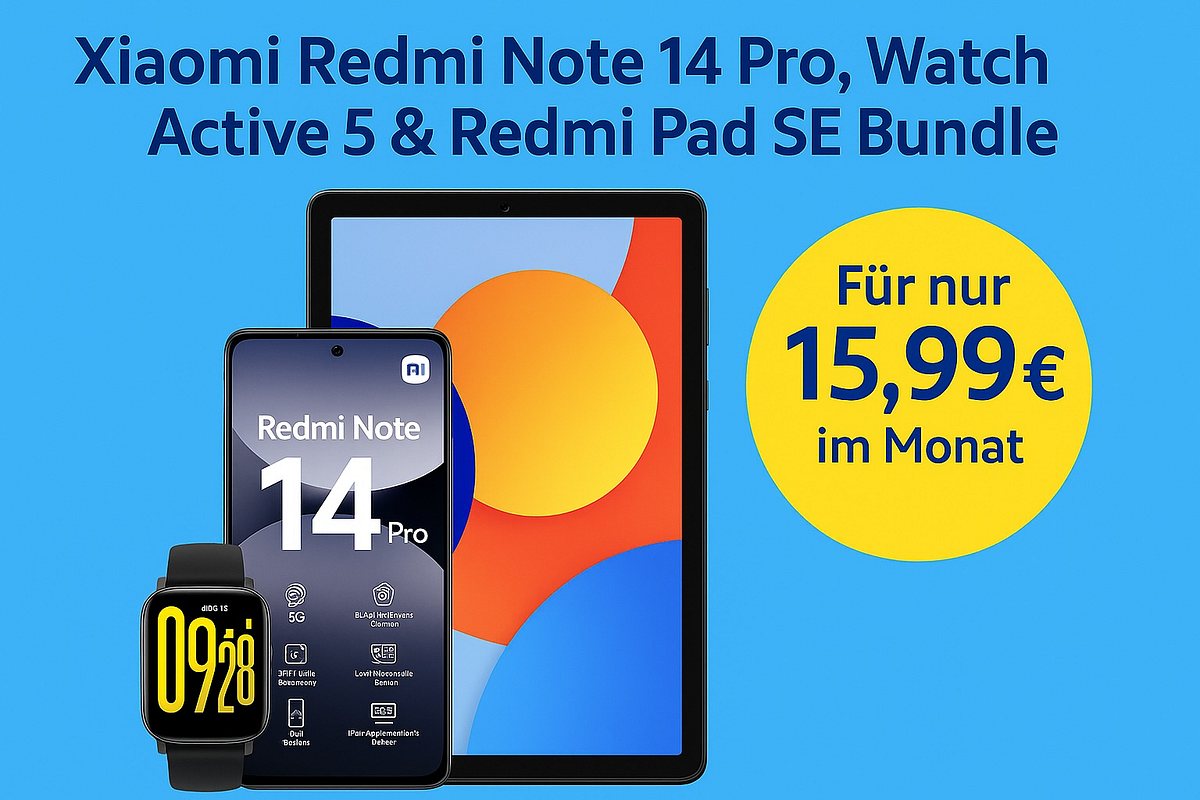 Xiaomi Redmi Note 14 Pro, Watch Active 5 & Redmi Pad SE im Blau Bundle 