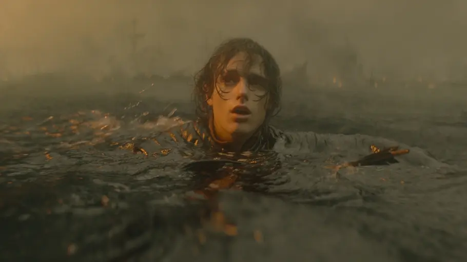 „House of the Dragon“ Harry Collett Jace im Wasser, er schaut erschrocken zur Seite.
