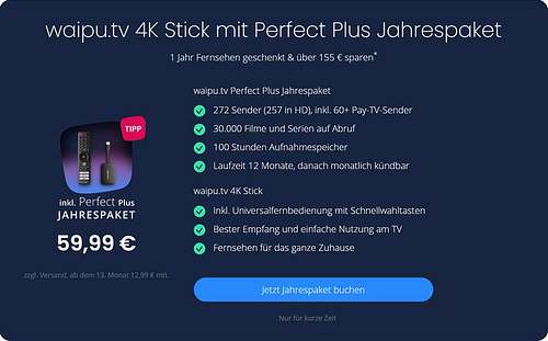 waipu.tv 4K Stick inklusive 1 Jahr Fernsehen