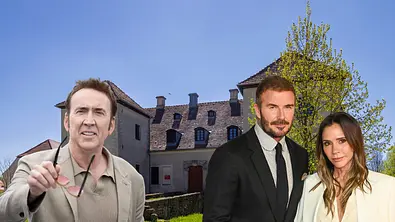 Nic Cage, Victoria und David Beckham vor einer Luxusvilla. - Foto: IMAGO / Sylvio Dittrich IMAGO / ABACAPRESS IMAGO / Cover-Images Nic Cage, Victoria und David Beckham vor einer Luxusvilla. - Foto: IMAGO / Sylvio Dittrich IMAGO / ABACAPRESS IMAGO / Cover-Images