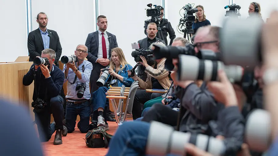 Journalisten bei der Bundespressekonferenz Journalisten bei der Bundespressekonferenz