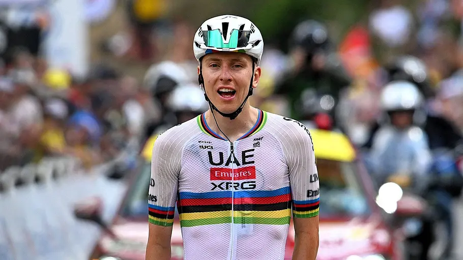 Tadej Pogacar Tour de France Tadej Pogacar sichert sich bei der 6. Etappe den Tagessieg und damit auch das Gelbe Trikot.