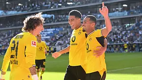 Fabio Silva, Jobe Bellingham und Ethan Nwaneri bejubeln das 3:2 der Dortmunder in Hoffenheim. - Foto: IMAGO / Sven Simon Fabio Silva, Jobe Bellingham und Ethan Nwaneri bejubeln das 3:2 der Dortmunder in Hoffenheim. - Foto: IMAGO / Sven Simon