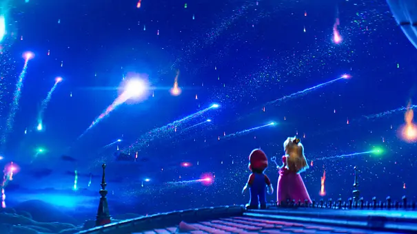 Mario und Peach schauen in den leuchtenden Himmel. - Foto: Imago/ Landmark Media