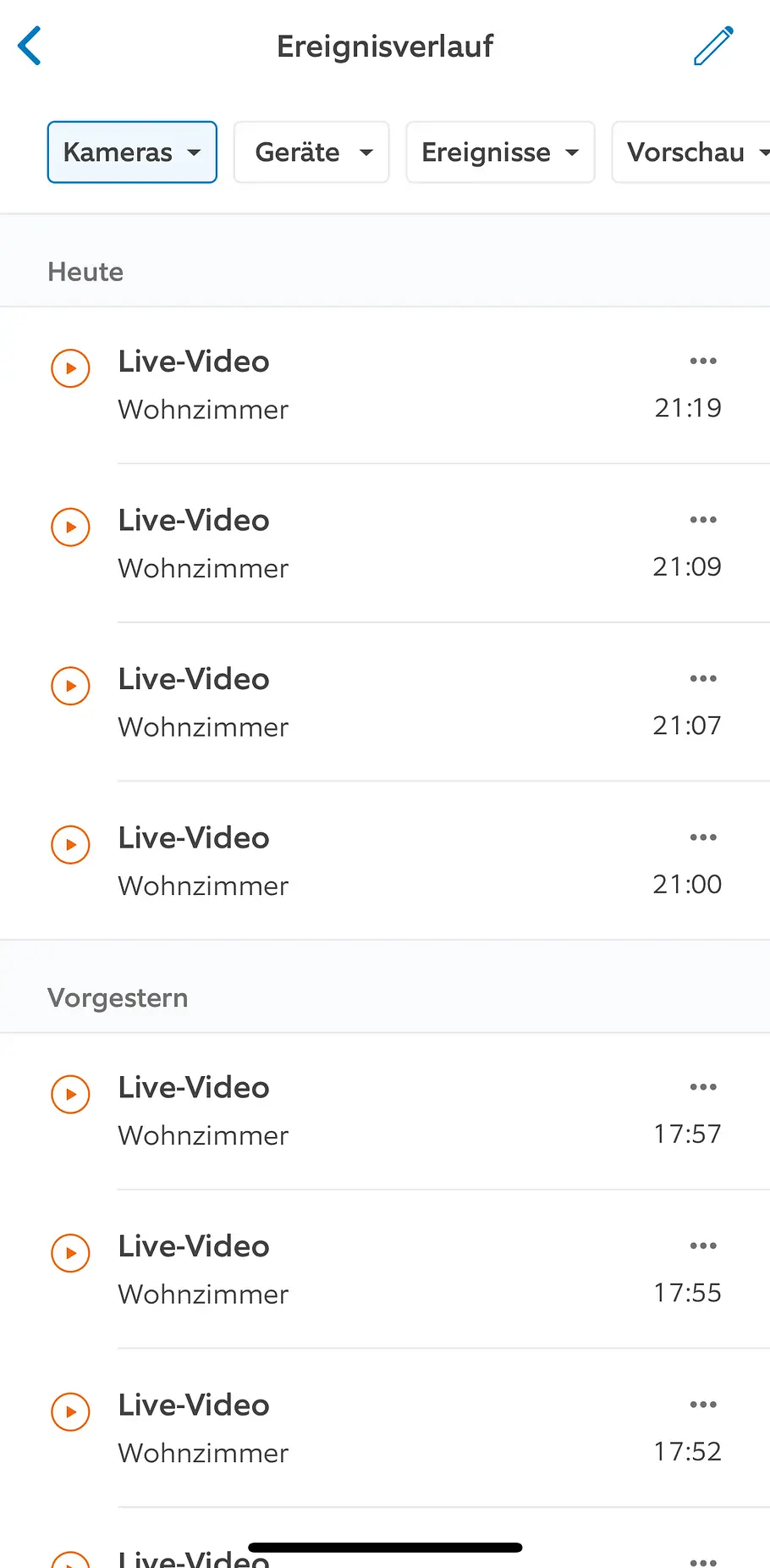 Im Menüpunkt Ereignisverlauf können die User ihre Live-Video-Historie verfolgen. Im Menüpunkt Ereignisverlauf können die User ihre Live-Video-Historie verfolgen.