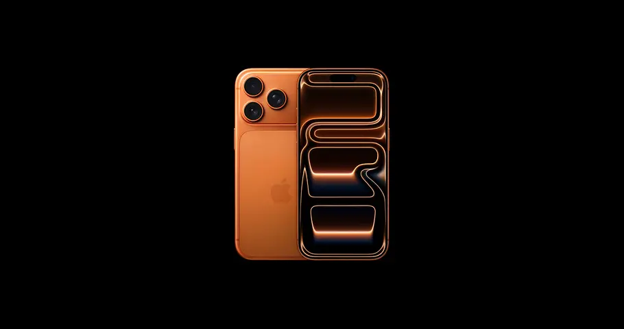 Rückansicht des neuen iPhone 17 Pro/Max in Cosmic Orange.