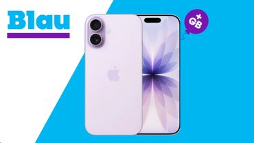 Ein iPhone 17 in der Vorder- und Rückansicht auf hellblauem Hintergrund. - Foto: TVM/PR