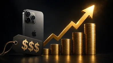 Ein Smartphone mit Apple-Logo steht neben gestapelten Goldmünzen, die von links nach rechts höher werden. Daneben ist ein Preisschild mit Dollarzeichen sowie ein nach oben gerichteter Pfeil zu sehen. - Foto: tvmovie / mit KI erstellt Ein Smartphone mit Apple-Logo steht neben gestapelten Goldmünzen, die von links nach rechts höher werden. Daneben ist ein Preisschild mit Dollarzeichen sowie ein nach oben gerichteter Pfeil zu sehen. - Foto: tvmovie / mit KI erstellt