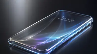 Abgebildet ist ein futuristisch gestaltetes iphone mit nahezu rahmenlosem Glasgehäuse auf dunklem Hintergrund. - Foto: KI-generiert / TV Movie