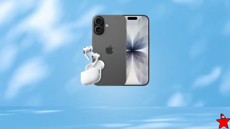 iphone17-airpods3-bundle-blau-tvmovie iPhone 17 und AirPods Pro 3 vor blauen Hintergrund mit TV Movie Logo