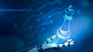 Eine Schachfigur schwebt über einer Roboterhand vor einem futuristischen Hintergrund. - Foto: istock/Gearstd