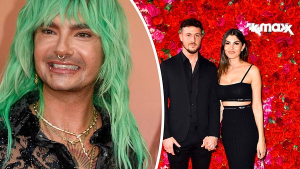 Collage: Links lächelt Bill Kaulitz in die Kamera, rechts posieren Jannik und Yeliz gemeinsam auf dem roten Teppich - Foto: Collage: IMAGO / BREUEL-BILD