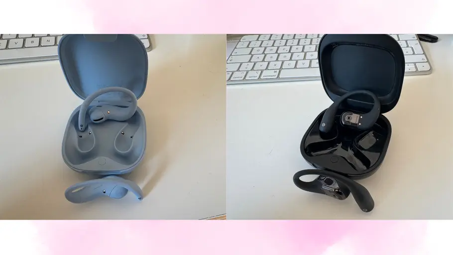 OpenFit Air 2 im Ladecase neben den OpenFit 2+ im Ladecase.