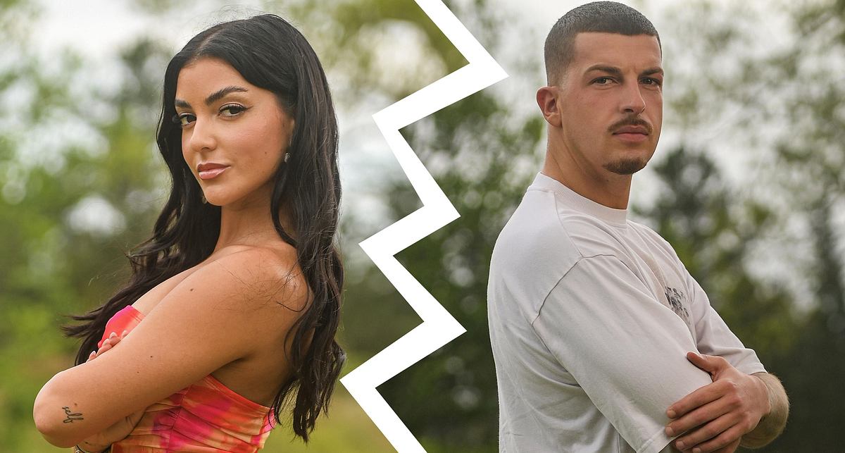 Rechts: Jennifer Iglesias, Links: Nico Müller. Das Ex Paar schaut ernst in die Kamera, beide haben die Arme verschränkt.