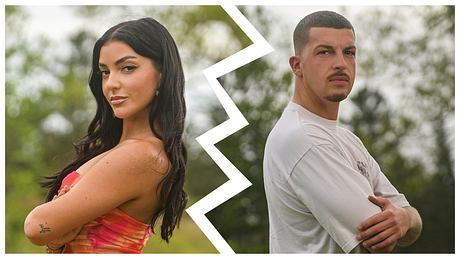 Rechts: Jennifer Iglesias, Links: Nico Müller. Das Ex Paar schaut ernst in die Kamera, beide haben die Arme verschränkt. - Foto: RTL