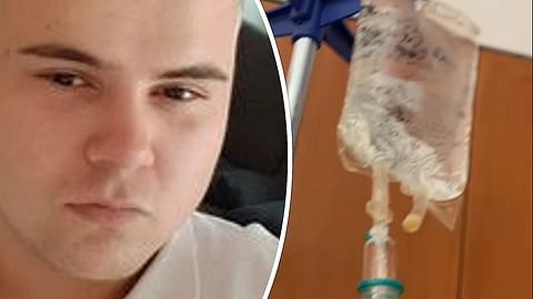 Jeremy Pascal Wollny blickt ernst in die Kamera, rechts sieht man einen Tropf - Foto: Instagram.com/_jeremypascalwollny_/