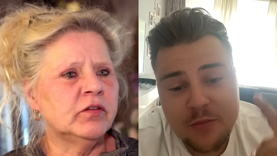 Collage: Links Silvia Wollny angeschlagen, rechts Jeremy Pascal Wollny mit erhobenem Zeigefinger. 
