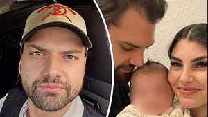 Collage: Links Jimi Blue Ochsenknecht nach seiner Freilassung mit Bart, rechts Jimi Blue, Yeliz Koc und Baby Snow mit zensiertem Gesicht - Foto: Instagram/Jimi-Blue / Instagram/Yeliz-Koc