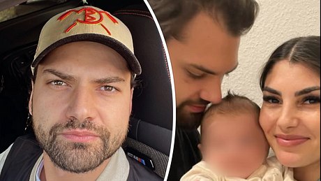 Collage: Links Jimi Blue Ochsenknecht nach seiner Freilassung mit Bart, rechts Jimi Blue, Yeliz Koc und Baby Snow mit zensiertem Gesicht - Foto: Instagram/Jimi-Blue / Instagram/Yeliz-Koc
