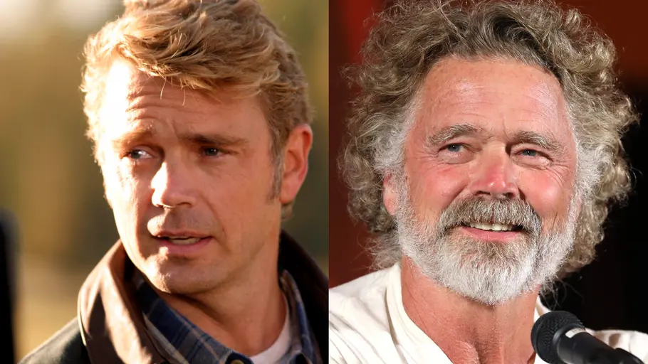 John Schneider Collage zeigt John Schneider damals und heute.