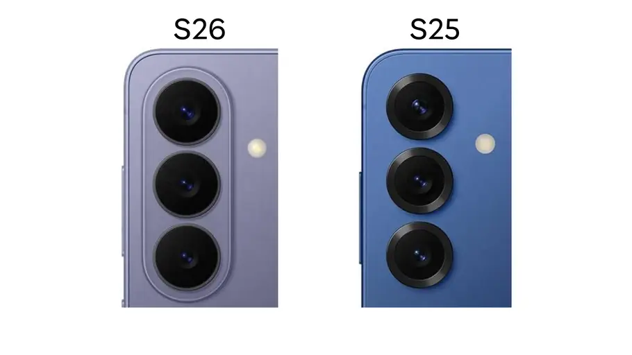 Nahaufnahme der Kameralinsen vom Samsung Galaxy S26 und S25