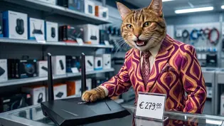 Katze verkauft teuren Router - Foto: KI-generiert / TV Movie Katze verkauft teuren Router - Foto: KI-generiert / TV Movie