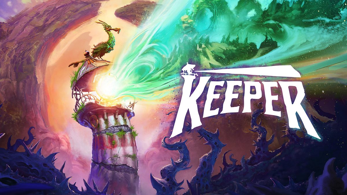 Keeper von Double Fine Das Artwork zu Keeper von Doublefine zeigt den Schrifzug neben dem Leuchtturm und Vogel