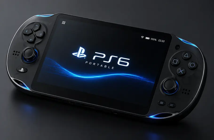 KI-Bild PlayStation 6 Portable KI-Bild PlayStation 6 Portable vor schwarzem Hintergrund